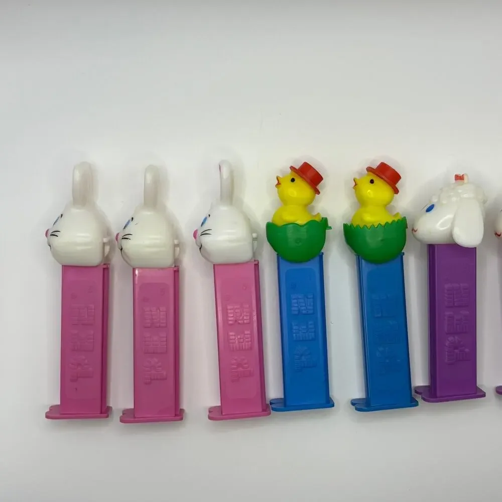 Vtg Easter PEZ Candy Dispenser Lot (8) Bunny,Lamb,Chicks 80s 90s Retro w/ Feet